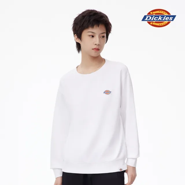 【Dickies】女款白色純棉經典三色Logo大學T｜DK011036C4D