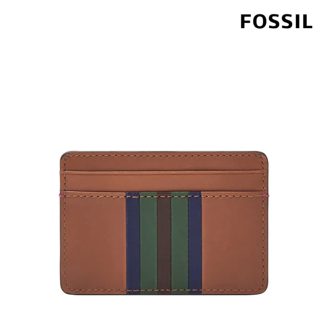 【FOSSIL 官方旗艦館】Bronson 真皮卡夾-藍綠條紋 ML4533875(禮盒組附鐵盒)