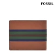 【FOSSIL 官方旗艦館】Bronson 真皮證件格皮夾-藍綠條紋 ML4560875(禮盒組附鐵盒)