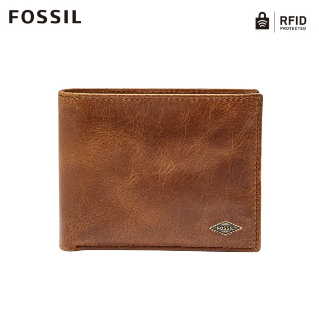 【FOSSIL 官方旗艦館】Ryan 真皮證件格RFID皮夾 男 短夾-淺褐色 ML3829201(禮盒組附鐵盒)