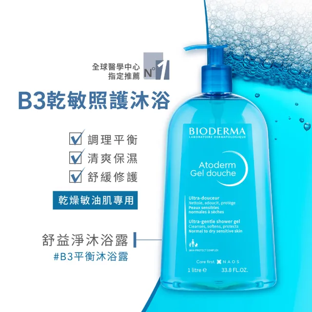 【BIODERMA 貝膚黛瑪 官方直營】舒益B3平衡修護沐浴露 100ml