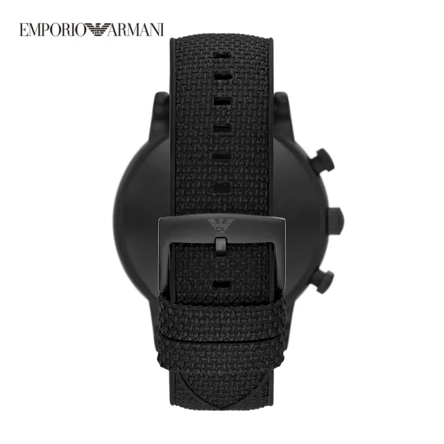 【EMPORIO ARMANI 官方直營】Luigi  都會菁英三眼時尚手錶 黑色矽膠錶帶 46MM AR11450(雙11)