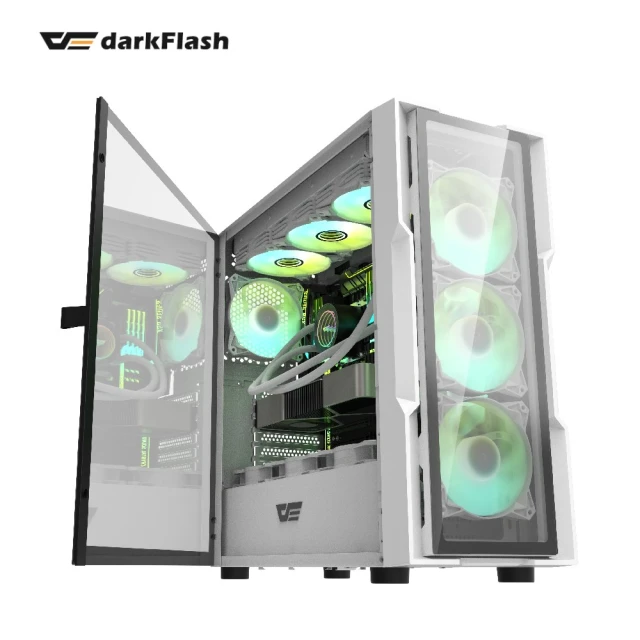darkFlashdarkFlash 大飛 DK431 高散熱效能 白色 ATX機殼-玻璃版(含4顆ARGB風扇)