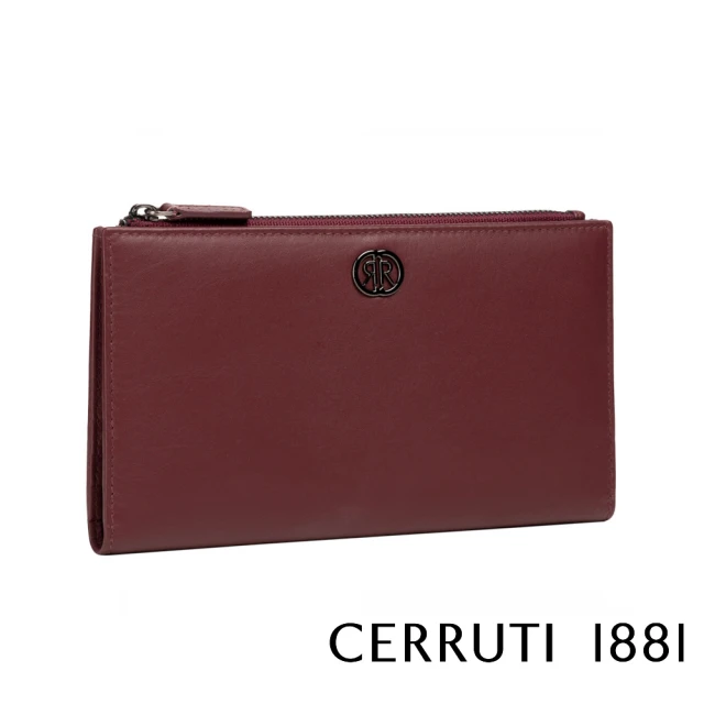 Cerruti 1881 限量2折 頂級義大利小牛皮女用長夾皮夾 CEPD06327M 全新專櫃展示品(酒紅色 贈禮盒提袋)