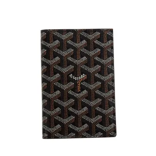 【GOYARD 高雅德】新款Grenelle 系列帆布LOGO牛皮護照夾(黑色夾層內裡黃色)