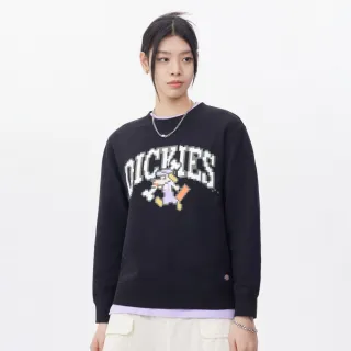 【Dickies】女款黑色純棉胸前馬賽克圖案印花休閒大學T｜DK011613BLK