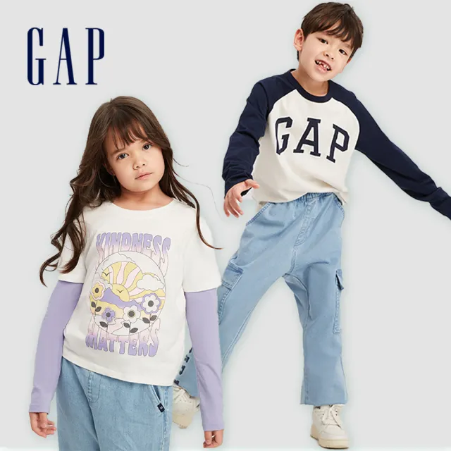 【GAP】男女童裝 Logo/印花純棉圓領長袖T恤-多色可選(786597&789227&787257)