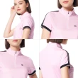 【Lynx Golf】女款吸溼排汗配色羅紋袖異材質剪裁山貓膠標造型短袖立領POLO衫/高爾夫球衫(二色)
