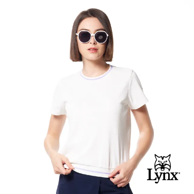 【Lynx Golf】首爾高桿風格！女款日本進口素材彈性舒適山貓膠標短袖圓領POLO衫/高爾夫球衫(二色)