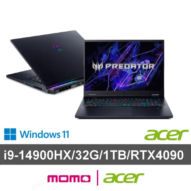 【Acer 宏碁】18吋14代i9 RTX4090電競筆電(Predator/PH18-72-961M/i9-14900HX/32G/1TB/W11/Mini LED)