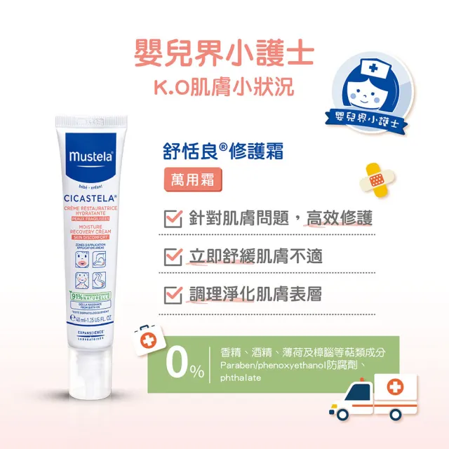 【Mustela 慕之恬廊】舒恬良 修護霜 40mlX2入(Vit.B5 嬰兒界小護士 醫師好辣推薦)