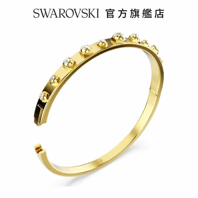 【SWAROVSKI 官方直營】Numina 手鐲 混合圓形切割 白色 鍍金色色調