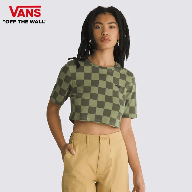 【VANS 官方旗艦】Checker Crew 女款綠色棋盤格短版短袖T恤