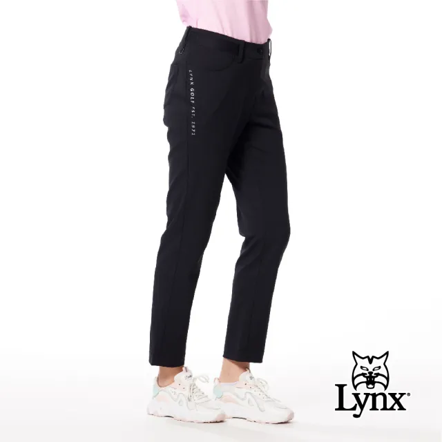 【Lynx Golf】女款日本進口面料環保紗金屬貼膜造型兩側剪接針織帶設計窄管九分褲(二色)