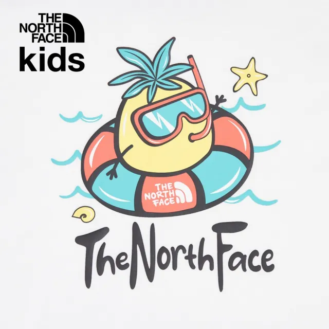 【The North Face 官方旗艦】【童裝/親子裝】北面兒童白色可愛鳳梨趣味印花短袖T恤｜88HBFN4(上衣/LOGO)