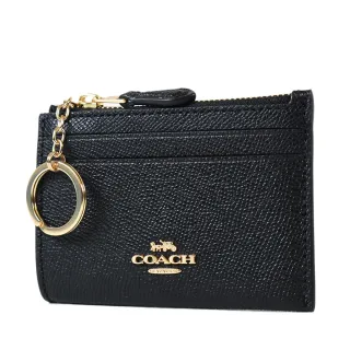 【COACH】金字防刮皮革證件鑰匙零錢包-黑色