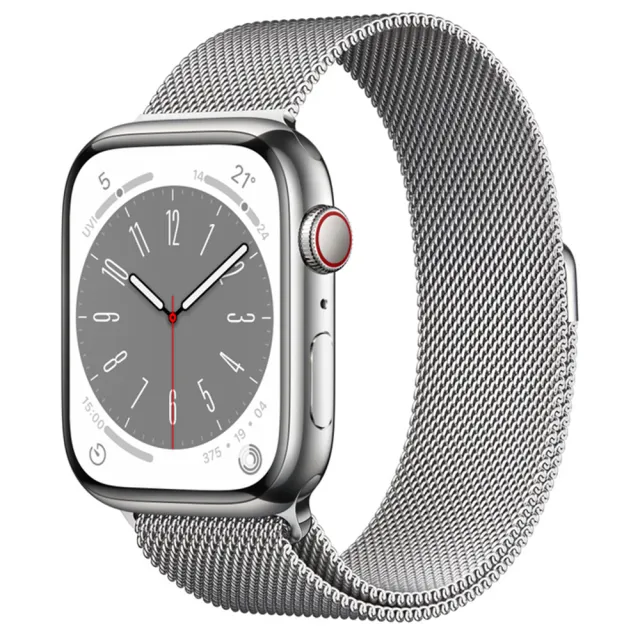 【Apple】S+ 級福利品 Apple Watch S8 LTE 45mm 不鏽鋼錶殼搭配米蘭式錶環(原廠保固中)
