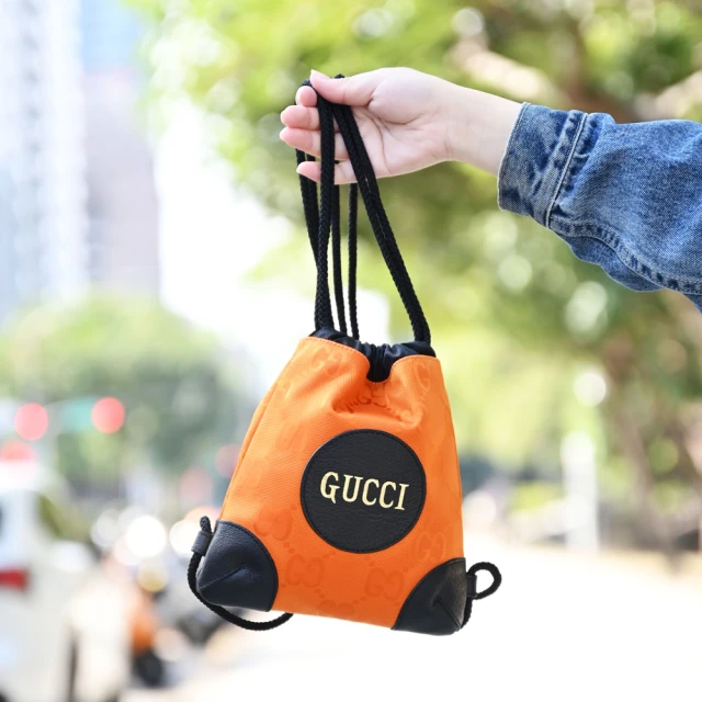 GUCCI 古馳 Off The Grid 經典雙G LOGO緹花尼龍迷你束口後背包(橘)