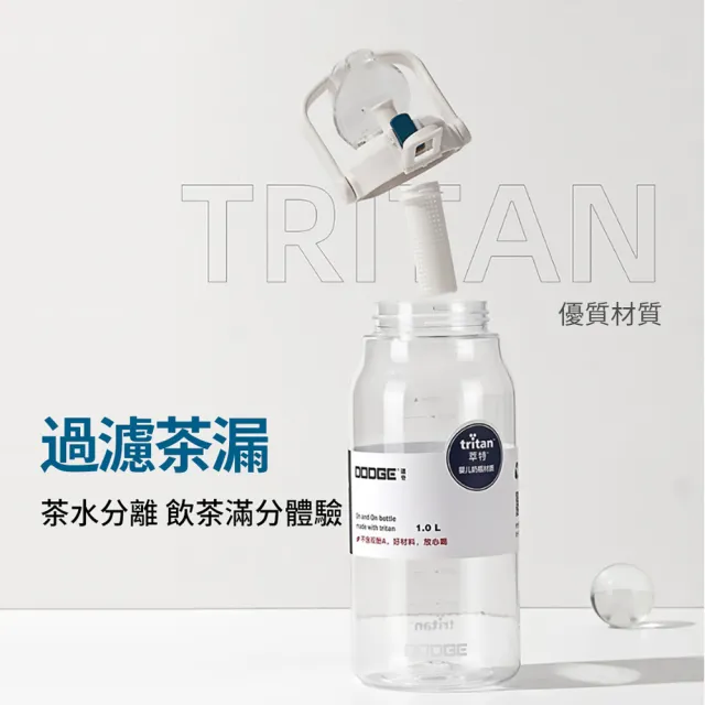 【Dodge 道奇】Tritan材質大容量水壺 戶外運動健身水瓶 彈蓋濾茶水瓶 1000ml