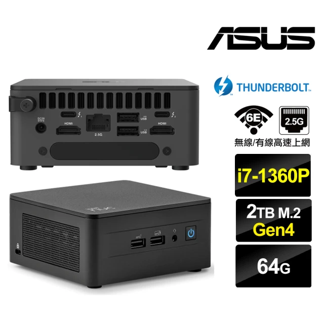 ASUS 華碩ASUS 華碩 NUC i7十二核{朧月悍將IIB} 迷你電腦(i7-1360P/64G/2TB M.2 Gen4)