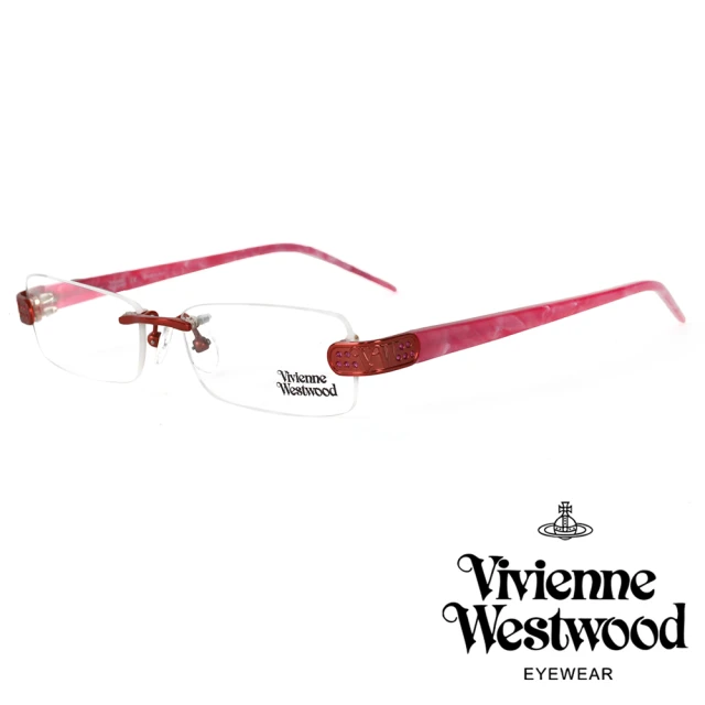 Vivienne Westwood 鑽飾大理石紋無框光學眼鏡(桃紅 VW11104)