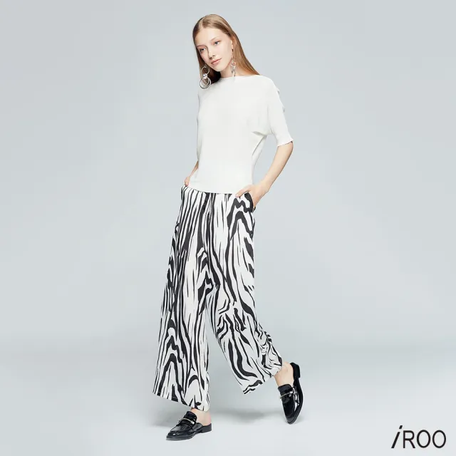 【iROO】斑馬紋造型長寬褲