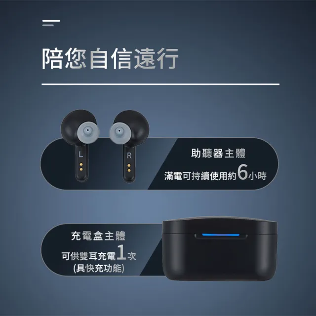 【Mimitakara 耳寶】TWS真無線藍牙充電式助聽器 6EN 黑色/白色(雙耳/操作簡單/時尚造型)