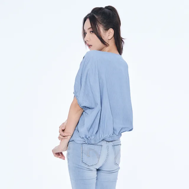 【5th STREET】女裝 短袖 短t 上衣 t恤 TEE 寬版 鈕扣 泡泡袖 淺藍(570972)