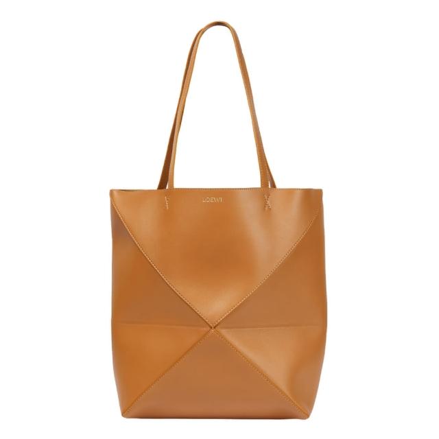 【LOEWE 羅威】Puzzle Fold Tote 中款 亮面牛皮 折疊 托特包 暖沙色