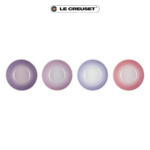 【Le Creuset】復古調色盤系列 瓷器早餐穀片碗16cm-4入(藍鈴紫/卡特蘭/淡粉紫/綻放粉)