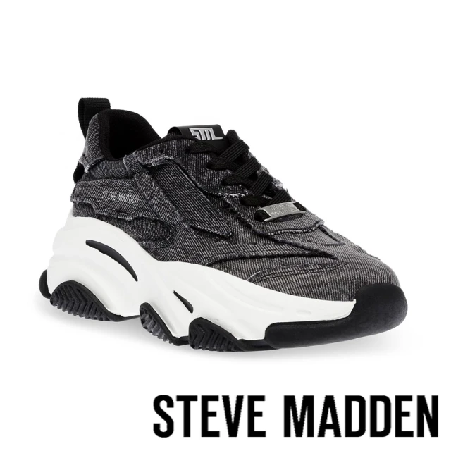 STEVE MADDEN PARK AVE 拼接綁帶不修邊老爹鞋(黑色)