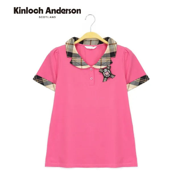 【Kinloch Anderson】格紋立領徽章短袖上衣 金安德森女裝(KA0385310 桃紅/黑)