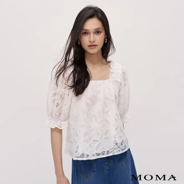 【MOMA】優雅蕾絲泡袖兩穿上衣(白色)