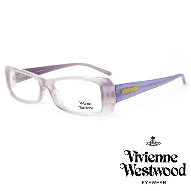 【Vivienne Westwood】清透亮眼鏡腳長方框光學眼鏡(透紫 VW05402)