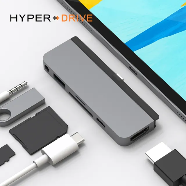 【HyperDrive】6-in-1 iPad Pro USB-C Hub-太空灰(適用M1/M2/M3)