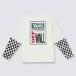 【VANS 官方旗艦】Logo Checker 男女款米白色假兩件長袖T恤