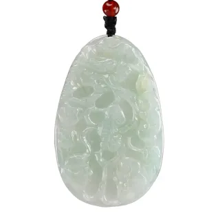 【漢石齋】天然A貨 冰糯芙蓉種翡翠 如意錢龍玉佩吊墜(40*63*5mm)