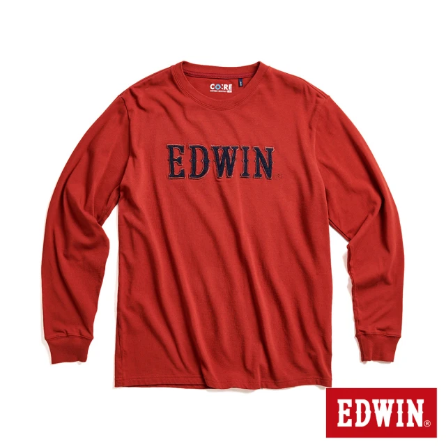 EDWIN 男裝 再生系列 CORE牛仔LOGO長袖T恤(深桔色)
