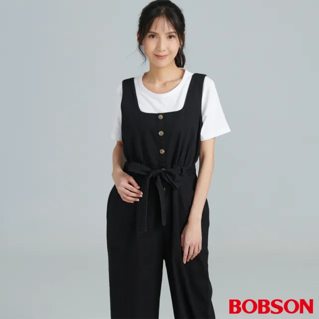 【BOBSON】女款吊帶牛仔寬褲(D129-87)