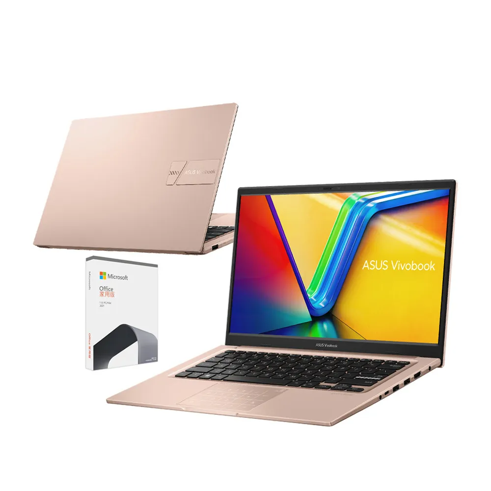 【ASUS】Office2021組★ 14吋i7輕薄16G筆電-蜜誘金(VivoBook X1404VA/i7-1355U/16G/1TB SSD/W11)