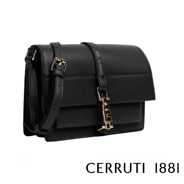 【Cerruti 1881】義大利頂級皮革肩背包(黑色 CEBA06623P)
