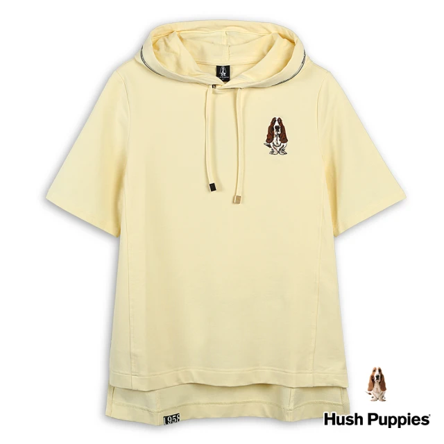 Hush Puppies 女裝 帽T 品牌織帶刺繡狗中長版帽T(鵝黃 / 43202102)