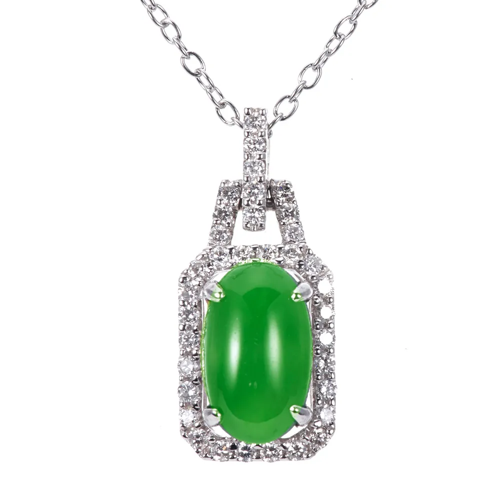【DOLLY】14K金 緬甸冰種陽綠翡翠鑽石項鍊