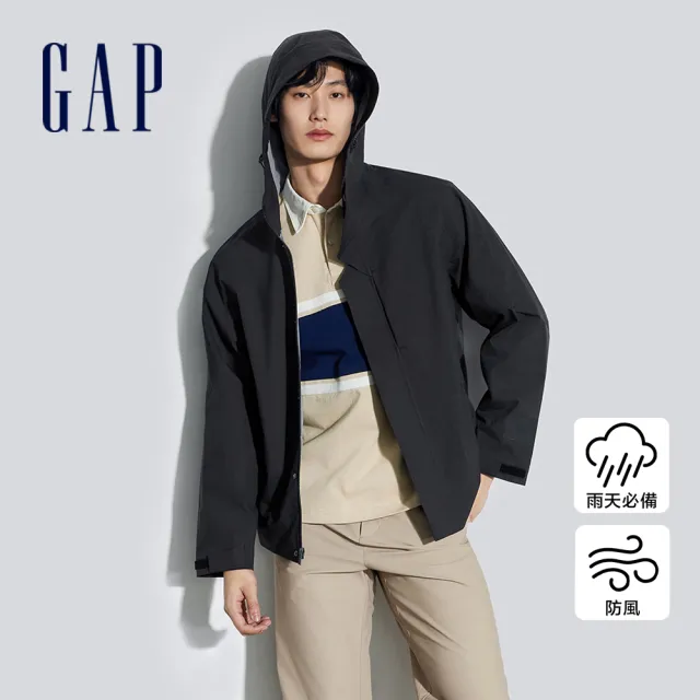 【GAP】男裝 防風防雨連帽外套-炭黑色(884846)
