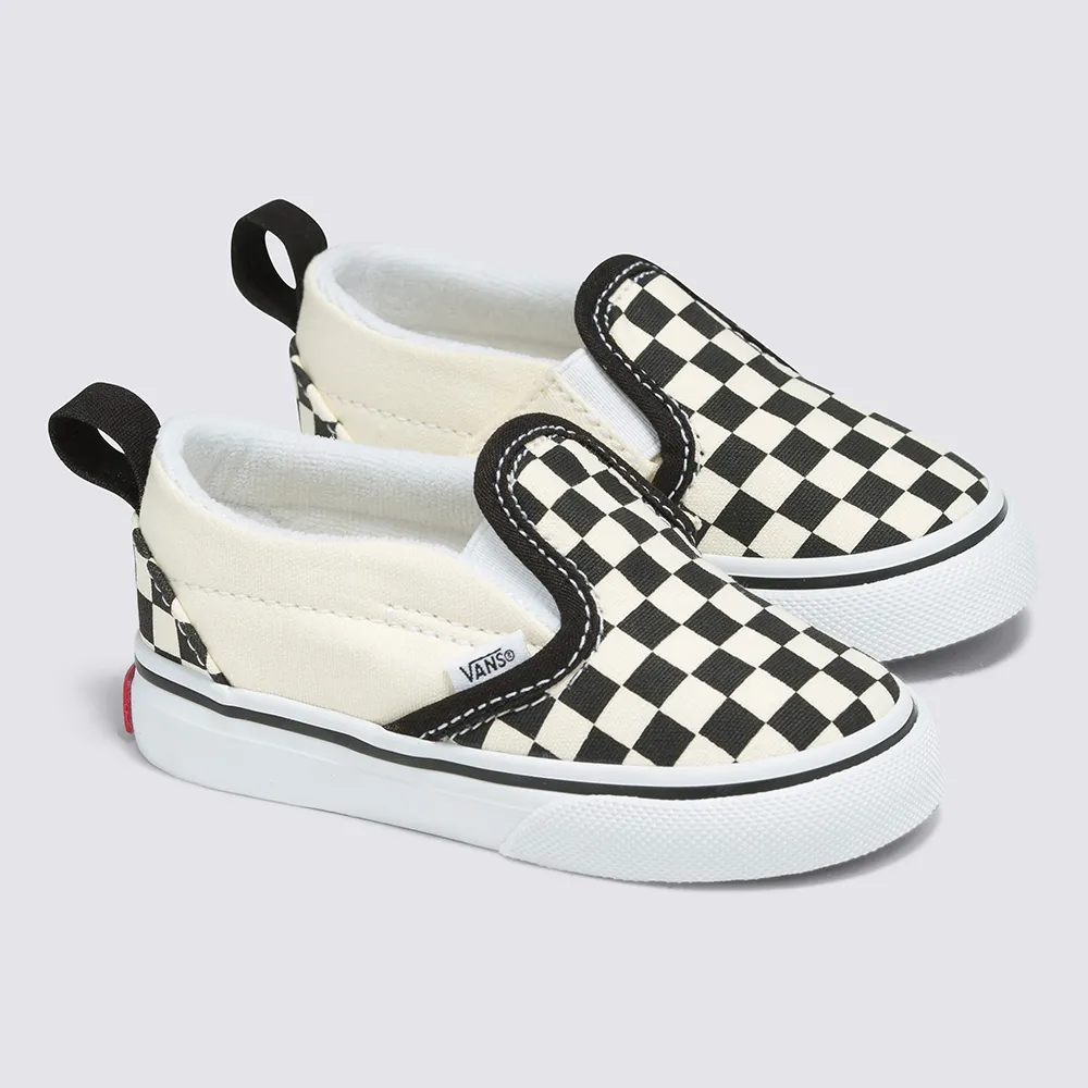 【VANS 官方旗艦】Slip-On V 小童款黑白色棋盤格滑板鞋/休閒鞋