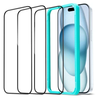 【ESR 億色】iPhone 15/15Plus/15Pro/15ProMax 滿版高清鋼化玻璃保護貼3片裝 贈貼膜神器