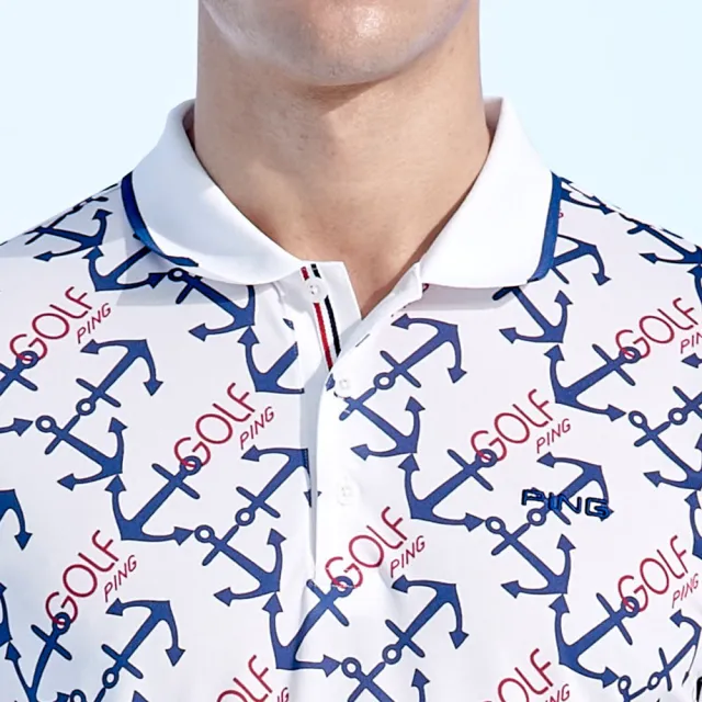 【PING】男款GOLF海錨吸濕排汗抗UV短袖POLO衫-白(高爾夫球衫/PA24110-87)