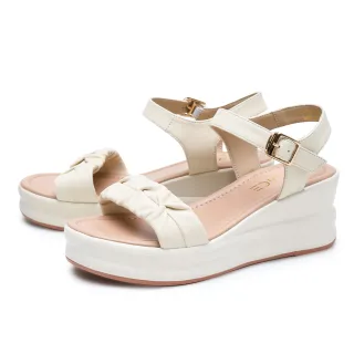 【CHOiCE】抓皺羊皮一字帶厚底涼鞋(米色)