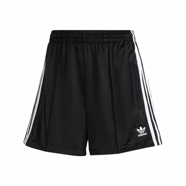 【adidas 愛迪達】Firebird Short 女 短褲 休閒 復古 三葉草 寬鬆 拉鍊口袋 黑白(IU2425)