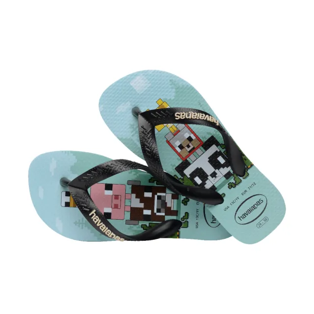 【havaianas 哈瓦仕】拖鞋 童鞋 兒童 夾腳拖 創世紀 Kids Top Minecraft 藍黑 4145125-1056K(哈瓦士)